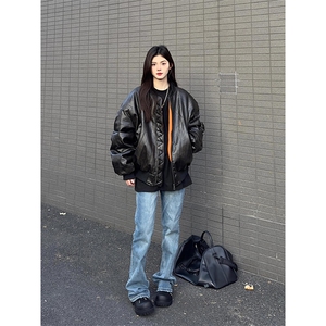 【有货】机车重磅工装PU皮加厚连帽夹克棉服外套MY6022特P120