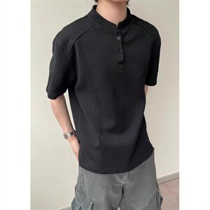 网图-T恤拼接高街痞帅夏季POLO衫正肩男装短袖大码上衣S430-特28图片