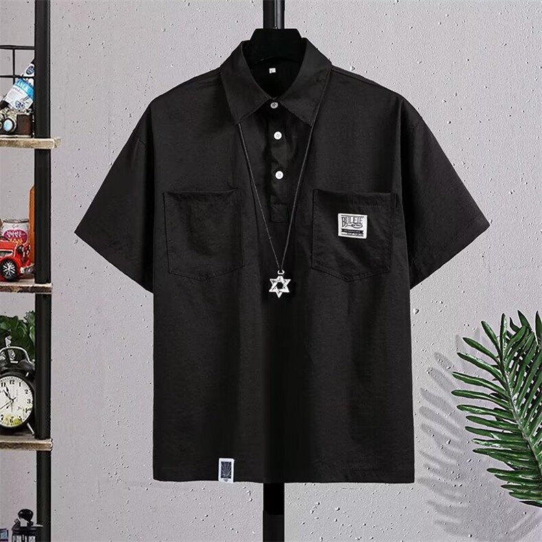 休闲工装衬衫男短袖夏新款polo衫潮牌衬衣半袖T恤上衣PL8506P45,男装T恤,星座1013-5