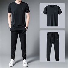 运动套装男装夏季圆领短袖长裤休闲商务运动服半袖冰丝薄款三件套，男装休闲套装，电商B212（原钱塘6029）