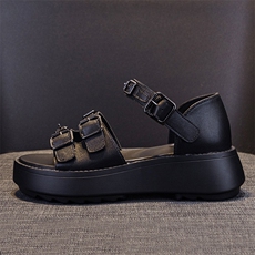 真皮凉鞋女2024年夏季新款厚底复古休闲镂空时尚百搭牛皮罗马凉鞋，女鞋凉鞋，电商A223