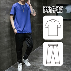 2021夏季新款短袖两件套装休闲男潮流T恤九分裤男A438-TZ01-P30，男装套装，电商A438