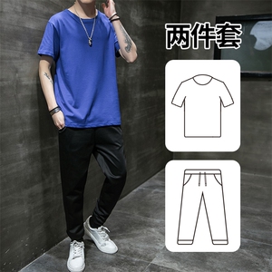 2021夏季新款短袖两件套装休闲男潮流T恤九分裤男 A438-TZ01-P30图片