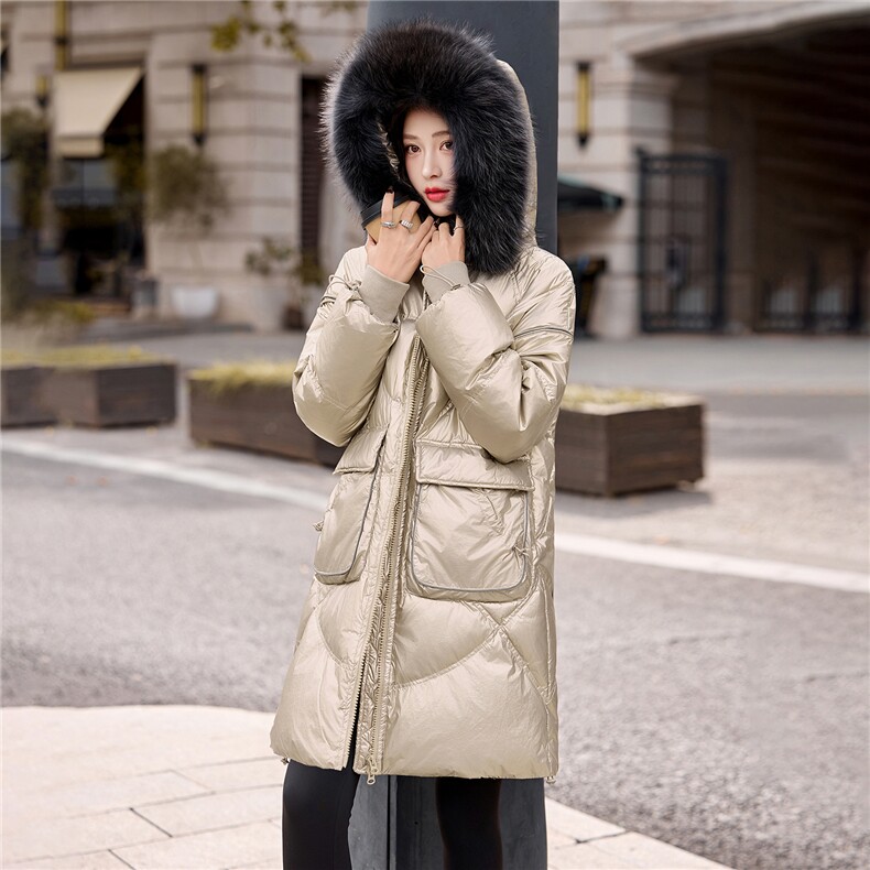 冬季新品时尚真貉子毛领长款加厚休闲宽松洋气羽绒服,女装羽绒服,依多米