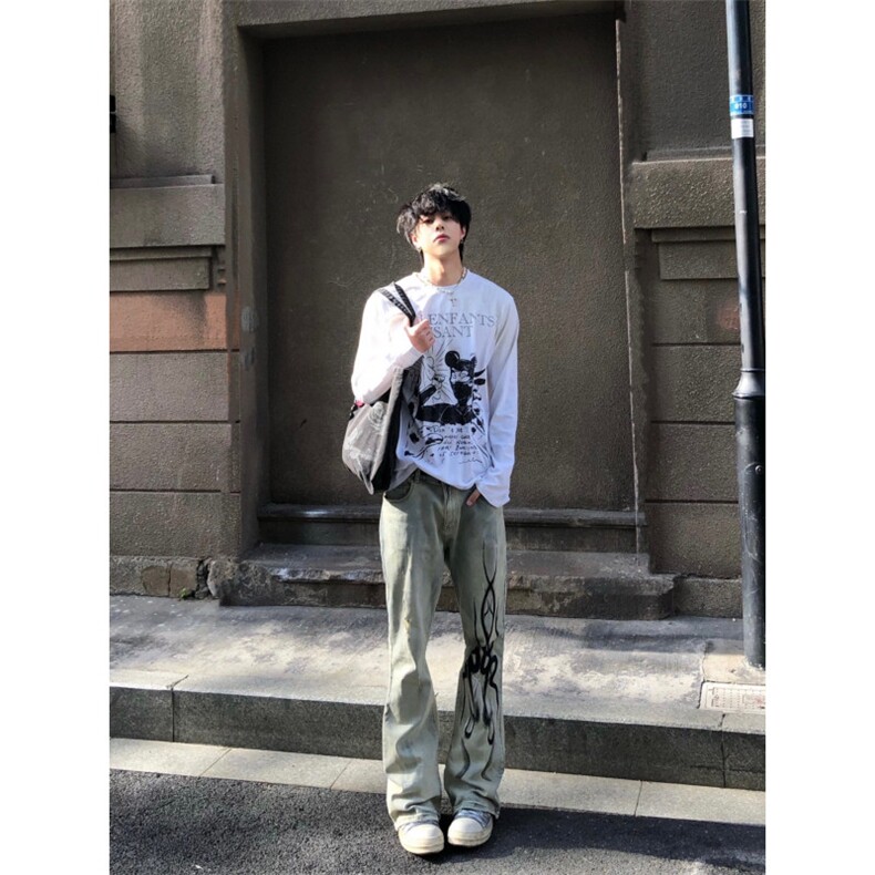 【网图】火焰牛仔裤男水洗做旧微喇vibe裤子美式高街NZ05LL特P58,男装牛仔裤,星座1007（原301D）