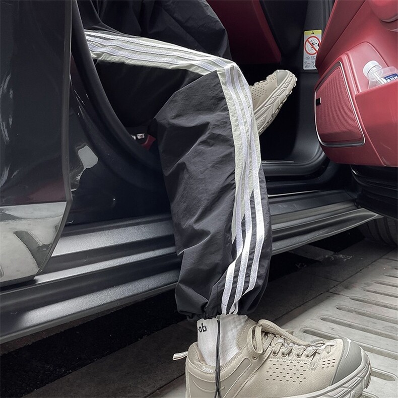 多巴胺速干裤子男夏季薄款2026新款三条杠宽松直筒美式高街休闲裤,男装休闲裤,星座601-2