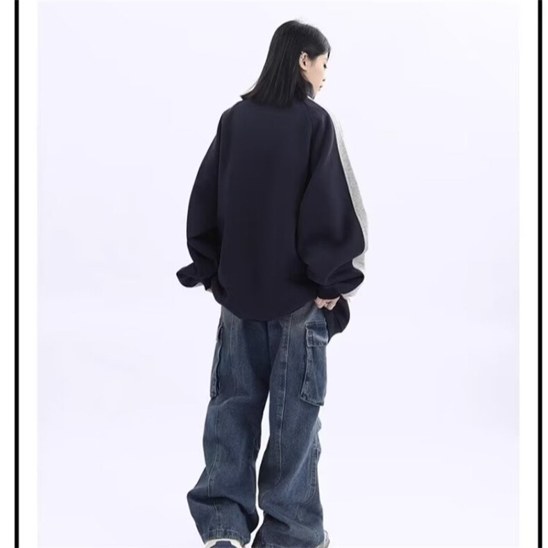A03-P32美式复古拼接立领休闲卫衣个性潮流时尚情侣日系宽松,男装卫衣,电商B323A