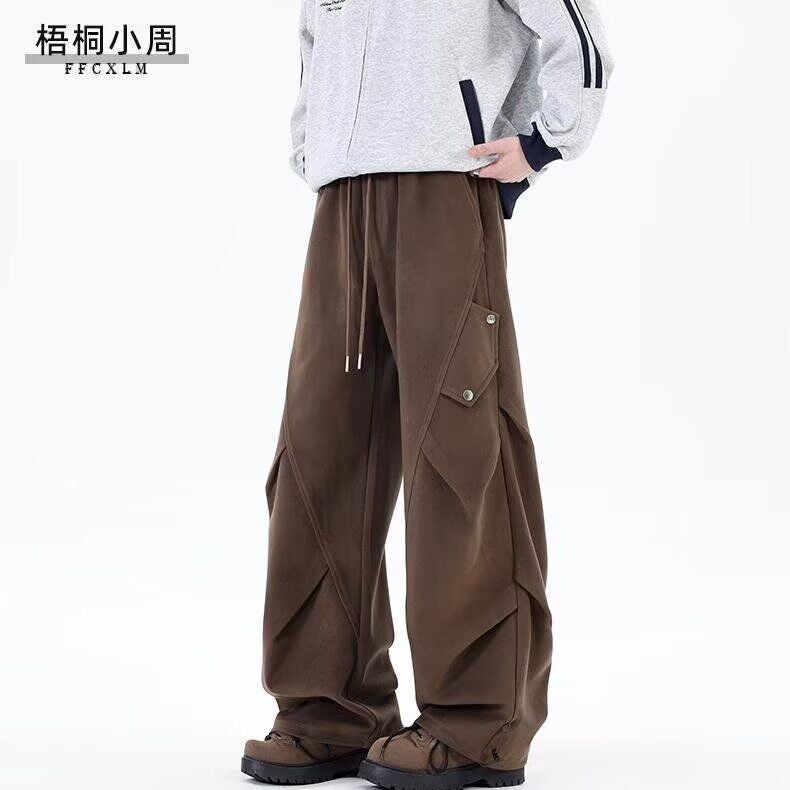 美式潮牌解构设计感褶皱工装裤男女秋冬阔腿百搭休闲长裤H235 P50图片