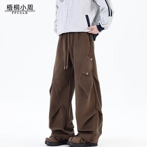 美式潮牌解构设计感褶皱工装裤男女秋冬阔腿百搭休闲长裤H235 P50图片