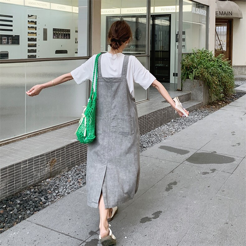 灰色工装背带裙套装女2025夏季新款韩系慵懒风宽松显瘦休闲连衣裙,女装连衣裙,浙宝276（原081）
