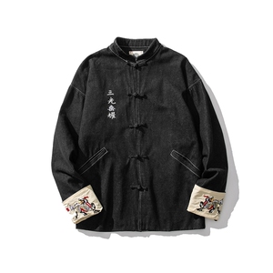 春季风刺绣大码休闲中式牛仔夹克立领情侣外套潮 JK17/P155图片