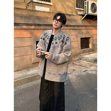 法式慵懒风费尔岛针织开衫女澳羚绒翻领毛衣潮流新款流行SWX036，男装针织衫/毛衣，星座516A