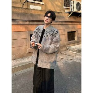 法式慵懒风费尔岛针织开衫女澳羚绒翻领毛衣潮流新款流行SWX036图片