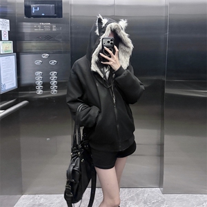 A582-P108 2025冬季猫耳朵座山雕棉服棉衣上衣保暖麂皮绒图片