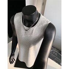 夏季2026男装新款美式无袖T恤绣花宽松坎肩背心夏装上衣S416-特25，男装背心/马甲，电商A233-1