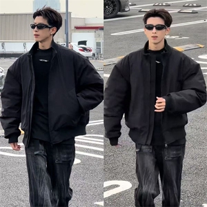 抖音得物 美式潮休闲夹克春季立领纯色复古工装加厚棉服外套AMY02图片