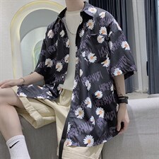 夏季潮牌雏菊短袖衬衫男慵懒痞帅韩版宽松半袖衬衣513-3-C618-P45,男装衬衫,星座512-1（原513-3）