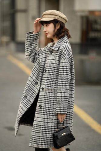 加棉格子大衣，女装，AMSS 艾玛莎莎