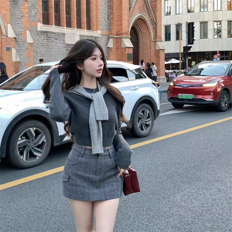 百搭短款圆领长袖圆领纯色羊毛,女装羊毛衫,旭驰羊绒