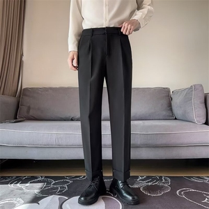 小西裤男九分修身直筒休闲裤男士高级垂感黑色西装长裤子潮 KA514图片