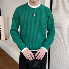 波浪纹毛衣男秋冬款毛衫衣服假两件线衣内搭半高领针织衫S568，男装针织衫/毛衣，星座1116A-2（原606A-1）