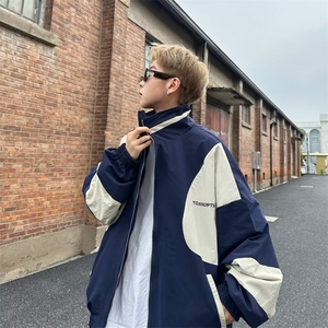 拼接撞色立领外套男春秋季街头痞帅嘻哈机车风衣运动夹克 J2302图片