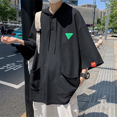 连帽男短袖T恤夏季青少年五分袖休闲薄款学生纯色上衣潮，男装T恤，星座716-2