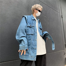 时尚潮牌做旧水洗牛仔外套长袖休闲复古夹克情侣上衣男百搭，男装夹克，星座716-4