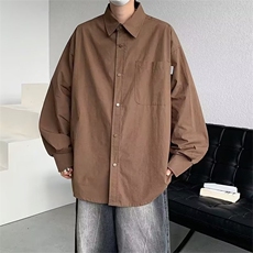 330-P38港味简约衬衫男春季高级感宽松百搭长袖衬衣ins潮牌帅气，男装衬衫，电商B323A