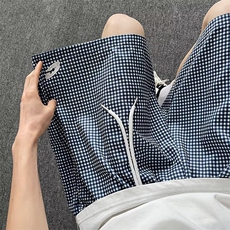 美式格子五分短裤男女夏季宽松透气速干薄款抽绳沙滩裤D04，男装牛仔裤，星座1116A-1（原606A）