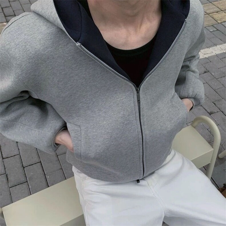 抖音得物高品质二开26春装美式重磅宽松结构双面连帽卫衣外套W68,女装短外套,电商A486