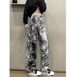 B221 美式ins高街暗黑宽松小众直筒花牛仔裤LK24410-特P45控78图片