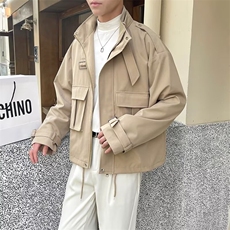 港风秋款男夹克衫工装大口袋织带宽松休闲外套JT02P65，男装夹克，星座1013-1
