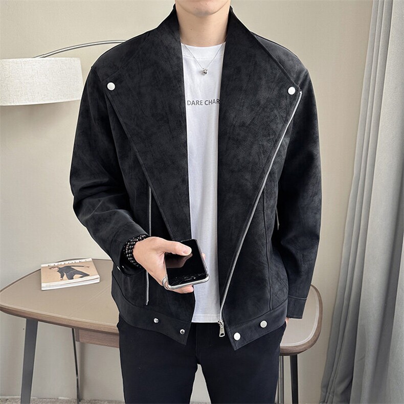店主风~2025春季新款大翻领PU皮夹克外套K694/P78,男装夹克,电商B331