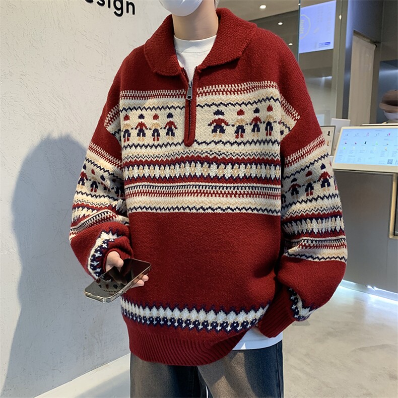 半拉链套头针织衫毛衣外套男士港风潮牌休闲百搭线衣 M1705-P56图片