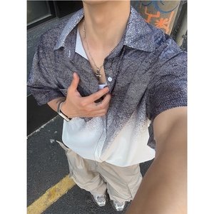 图 冰丝速干渐变色夏季美式潮流短袖衬衣男女扎染衬衫 P35图片