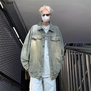 牛仔外套男春秋季美式水洗工装夹克潮牌宽松痞帅情侣衣服J897-p63图片