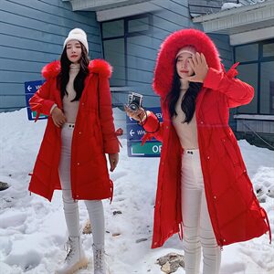 2024棉衣中长款修身加厚通勤拉链连帽纯色气质大毛领时尚结婚潮图片
