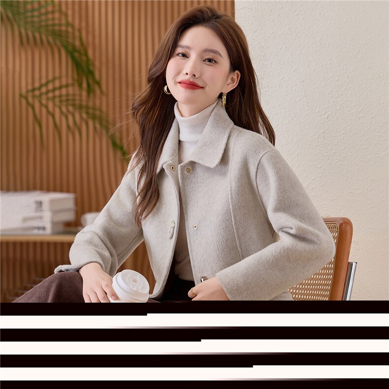 时尚短款双面羊绒大衣2025年秋冬新款单排扣毛外套小个子,女装毛呢外套,众宇琦