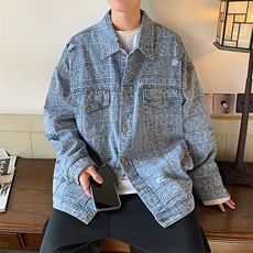 2023早春破洞满印牛仔情侣外套翻领宽松小众设计感夹克JK962-P76，男装夹克，星座1103-3