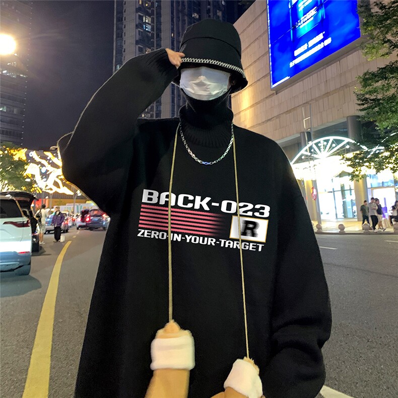23冬季新款时尚百搭字母印花高领毛衣M6942P55控78,男装针织衫/毛衣,电商A268A