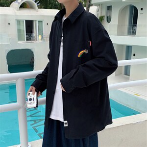 春季长袖衬衫男宽松港风衬衣男外套男CSCS264-P35，男装衬衫，电商B371