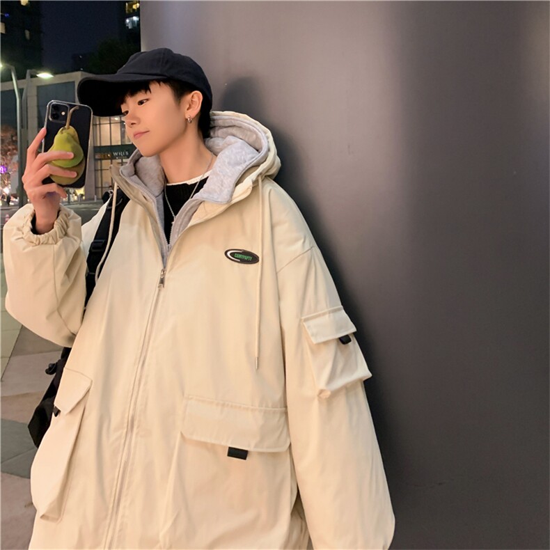 2023新款假两件连帽棉衣外套港风潮流棉服上衣学生保暖W2277-P82,男装棉衣,星座512-2