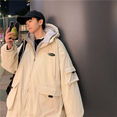 2023新款假两件连帽棉衣外套港风潮流棉服上衣学生保暖W2277-P82，男装棉衣，星座512-2