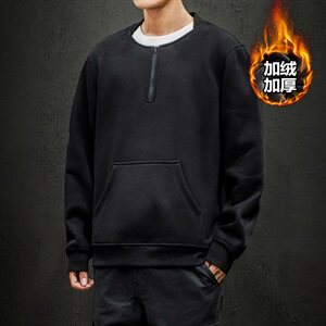 2019冬季新款马切达日系大码宽松休闲纯色加绒加厚卫衣男W656-P50图片
