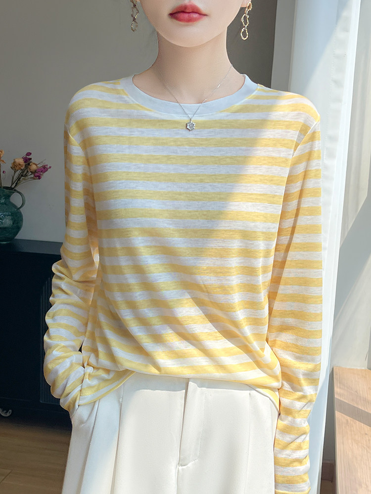 2025舒适百搭简约秋冬新款条纹针织衫，女装针织衫/毛衣，羊特美羊绒