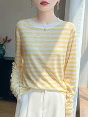 2025舒适百搭简约秋冬新款条纹针织衫，女装针织衫/毛衣，羊特美羊绒