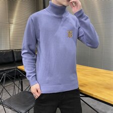 秋冬可翻高领毛衣男B纯色长袖男刺绣毛衫打底针织衫深灰M252P33，男装针织衫/毛衣，星座1207