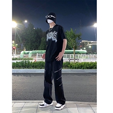 B221美式ins高街暗黑小众个性拉链直筒牛仔裤LK23054-P70控98，男装牛仔裤，电商B221