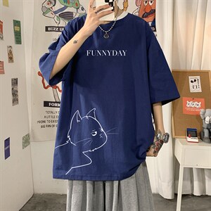 YT26149-P30亚麻短袖t恤男大码五分袖男宽松七分袖海报风，男装T恤，电商A040
